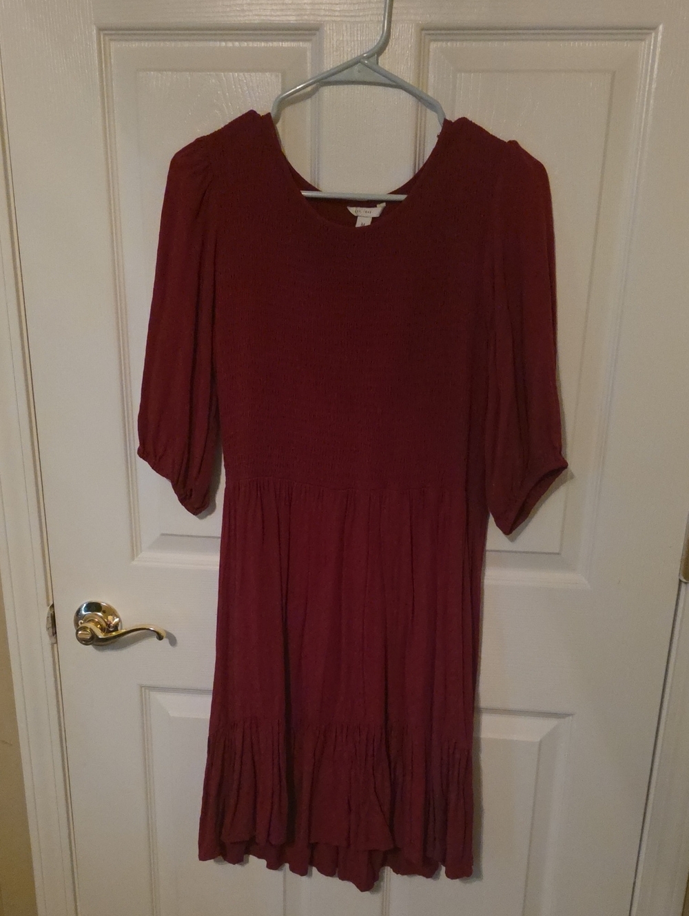Cato Smocked Bodice Tiered Midi Dress - Burgundy Wine